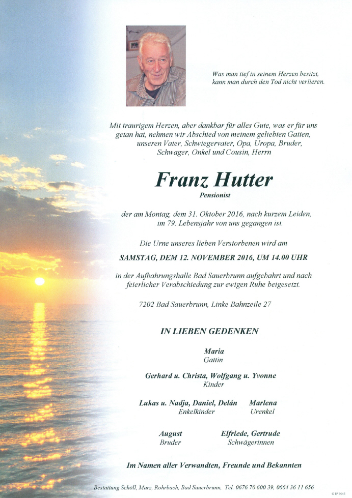 HBM Franz HUTTER, verstorben am 31.10.2016
